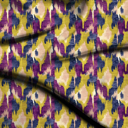 chartreuse ethnic digital print fabric texture — medium scale closeup