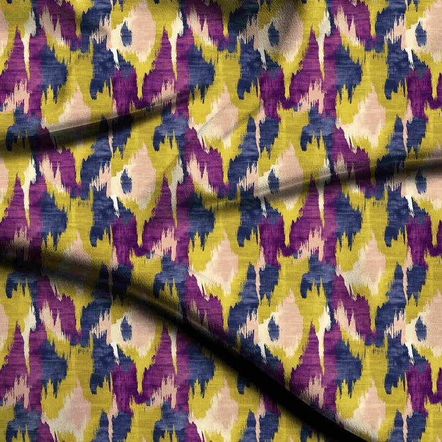 chartreuse ethnic digital print fabric texture — medium scale closeup