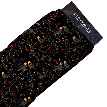 jet black floral print fabric draped — sharara suit styling
