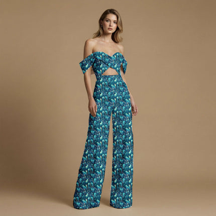 teal geometric all-over print pattern — large scale repeat layout