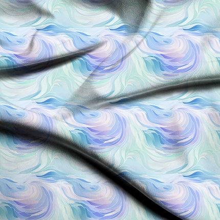 serene blue abstract print fabric draped — saree styling