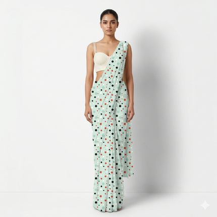 Mint Green Polka Digital Print Fabric for Dress | Regal Festive Wear - Image 6