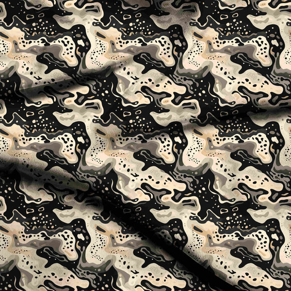 Jet Black Modern Abstract Camouflage Print Fabric