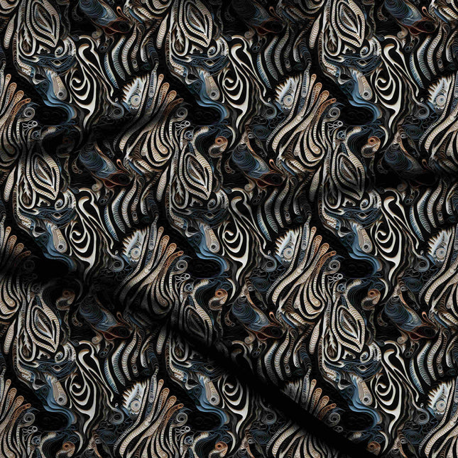 jet black abstract digital print fabric texture — medium scale closeup