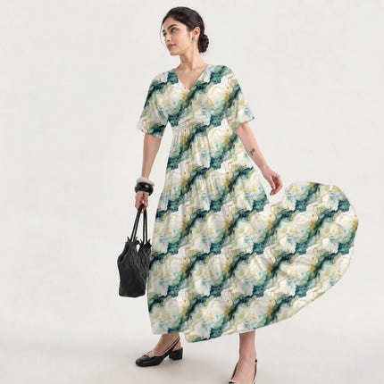 Emerald Green Abstract Digital Print Fabric for Maxi | Romantic garden party wear - Image 4