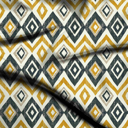 mustard yellow geometric digital print fabric texture — medium scale closeup