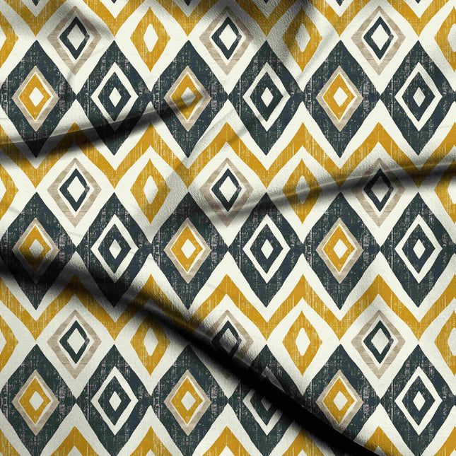 mustard yellow geometric digital print fabric texture — medium scale closeup