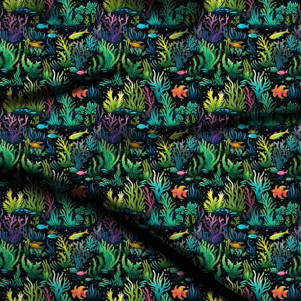 Chartreuse Green Vibrant bioluminescent coral reef and Maxi Dress Fabric