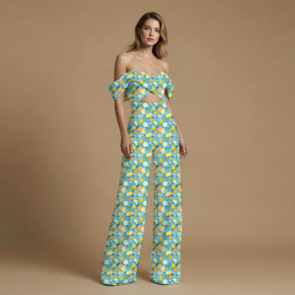 cerulean blue tropical all-over print pattern — medium scale repeat layout