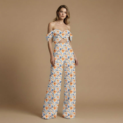 ivory cream floral print fabric draped — maxi dress styling