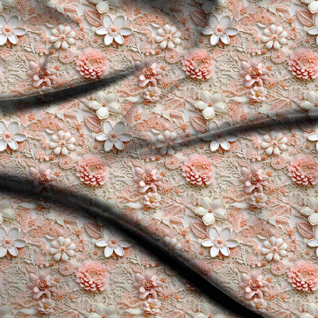 ivory cream floral digital print fabric texture — medium scale closeup
