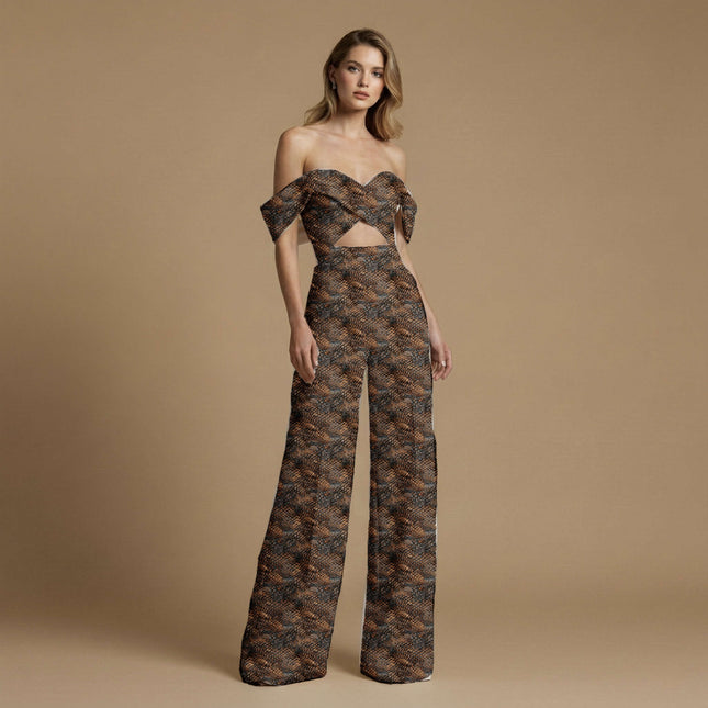 espresso brown animal print fabric draped — blouse styling
