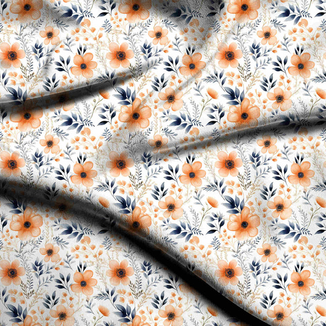 soft peach floral digital print fabric texture — medium scale closeup