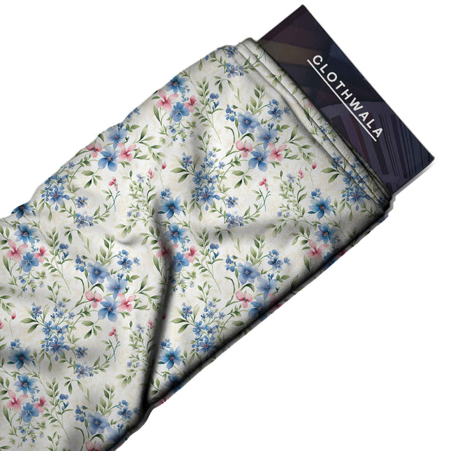 Sky Blue Floral Digital Print Fabric | Kurti Dress Maxi | Summer Wear | Garden Party | Poly Rayon Print - Image 2