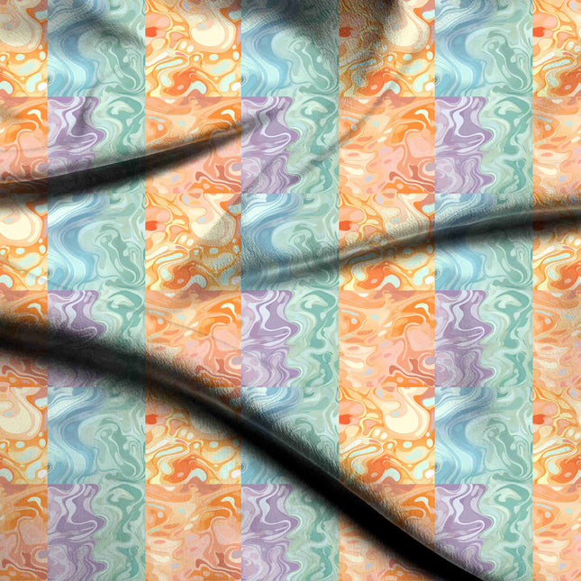 Ivory Cream Abstract Digital Print Fabric | Office Wear | Soft Pastel Bloom | Fluid Abstract | Viscose Modal Satin - 1760