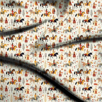 ivory cream ethnic digital print fabric texture — medium scale closeup