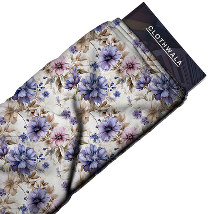 periwinkle blue floral print fabric draped — co-ord set styling