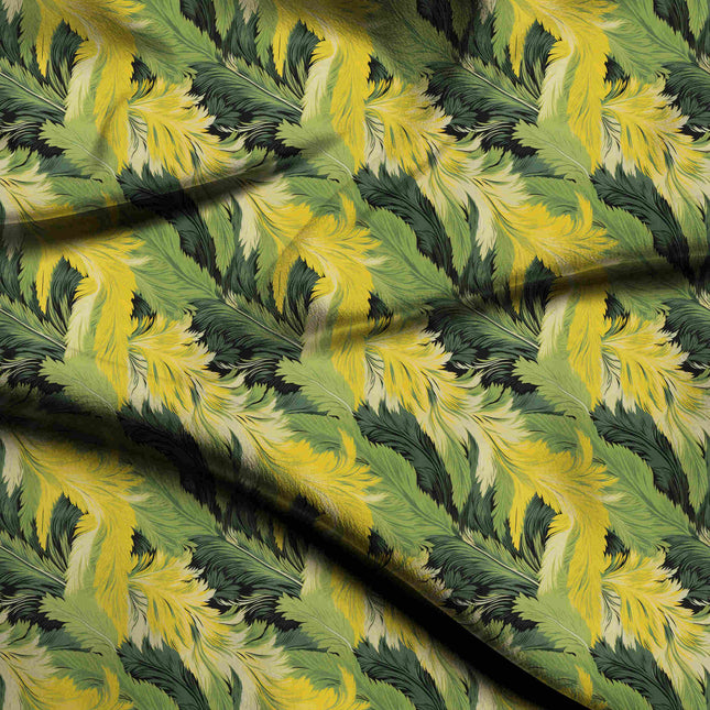 Lime Green Floral Digital Print Fabric | Maxi | Festive Silk Blend | Resort Chic | Botanical Print | Heritage silk fabric - 1916