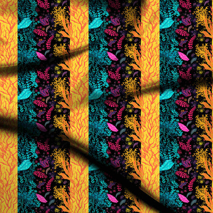 vibrant teal tropical digital print fabric texture — medium scale closeup