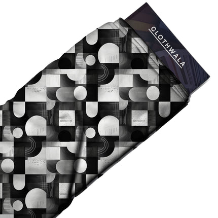 jet black geometric print fabric draped — kurta styling