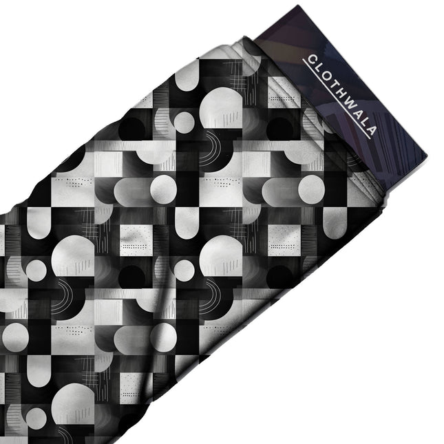 jet black geometric print fabric draped — kurta styling