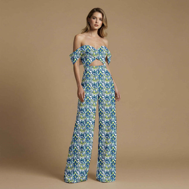 navy blue animal print fabric draped — maxi dress styling
