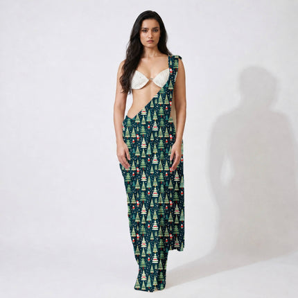 Forest Green Floral Digital Print Fabric for Set | festive occasion wear - Image 2