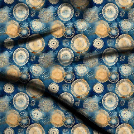 cobalt blue abstract digital print fabric texture — medium scale closeup