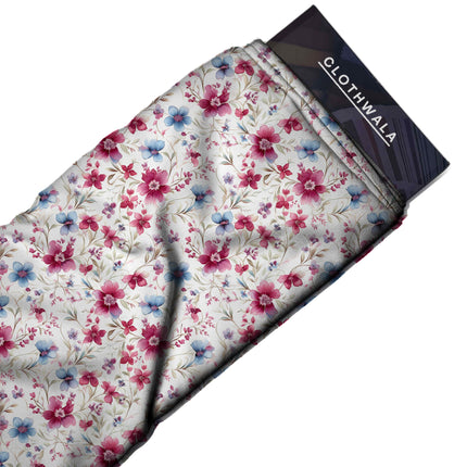 deep cerise floral fabric detail — textured finish digital print closeup