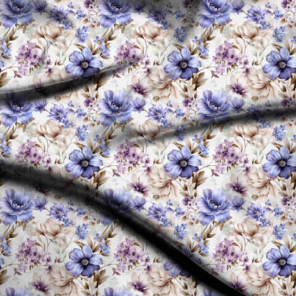 periwinkle blue floral digital print fabric texture — medium scale closeup