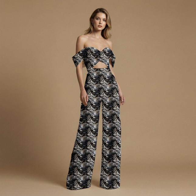 jet black abstract print fabric draped — saree styling