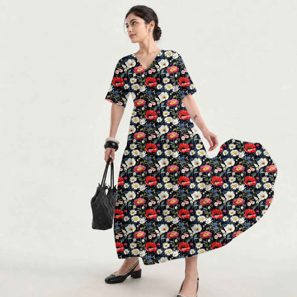 Navy Blue Floral Digital Print Fabric for Set | Urban Festival Wear - Image 5