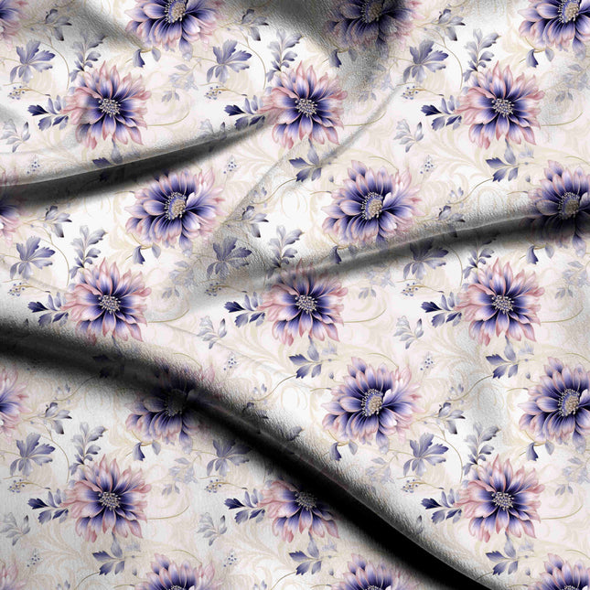 amethyst purple floral digital print fabric texture — medium scale closeup
