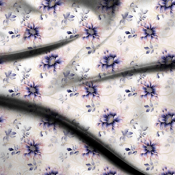 Amethyst Purple Digitally Rendered Dahlia Blooms Print Fabric