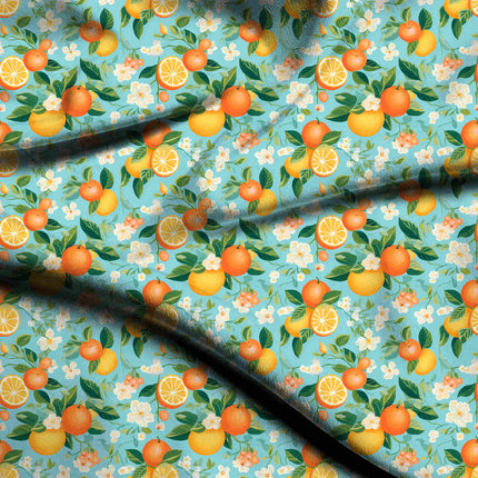 teal blue floral digital print fabric texture — medium scale closeup