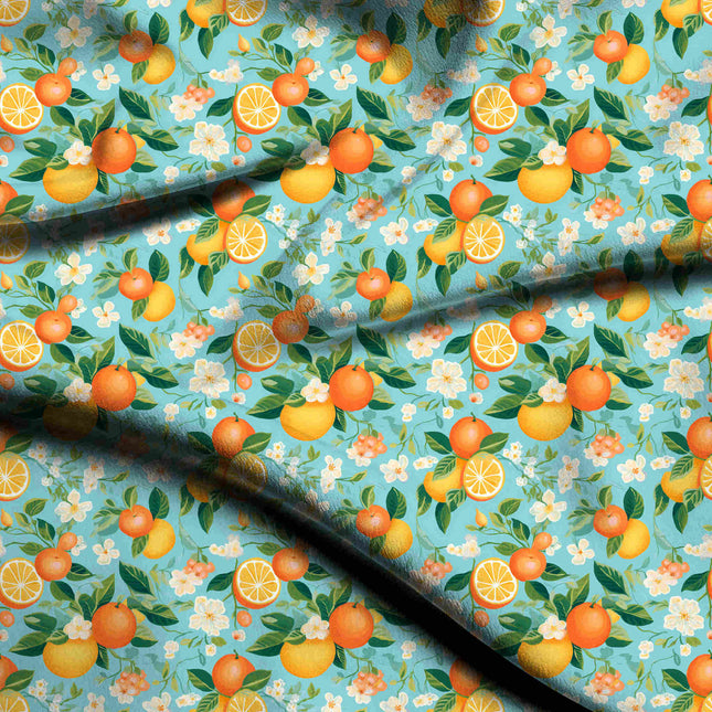 teal blue floral digital print fabric texture — medium scale closeup