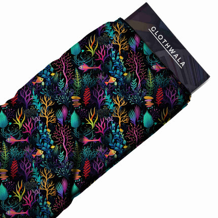 electric cyan tropical all-over print pattern — medium scale repeat layout
