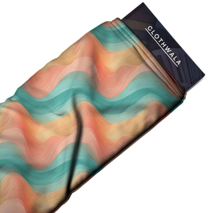 teal abstract print fabric draped — palazzo suit styling