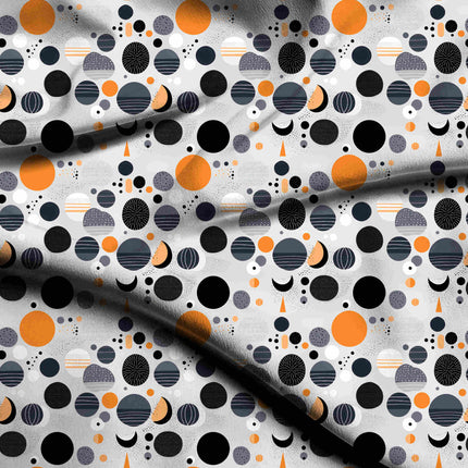 marigold orange abstract digital print fabric texture — medium scale closeup