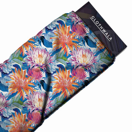 Vibrant Fuchsia Floral Digital Print Fabric for Maxi | Puja Wear - Image 6