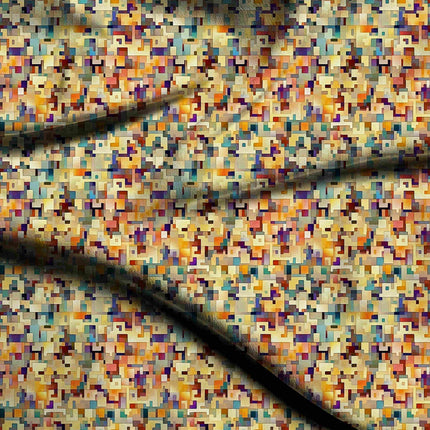 ochre geometric all-over print pattern — medium scale repeat layout