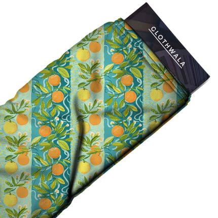 tangerine orange floral fabric detail — textured finish digital print closeup