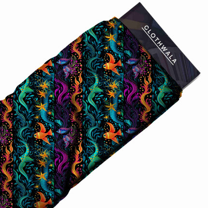 electric purple tropical fabric detail — matte finish digital print closeup