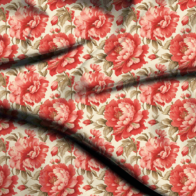 crimson red floral digital print fabric texture — large scale closeup