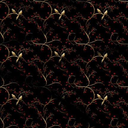 jet black floral digital print fabric texture — medium scale closeup