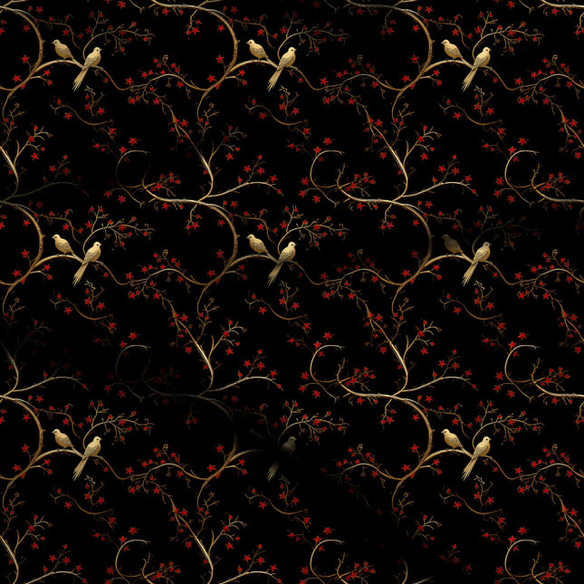 jet black floral digital print fabric texture — medium scale closeup