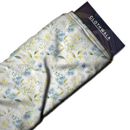 cornflower blue floral all-over print pattern — fine scale repeat layout