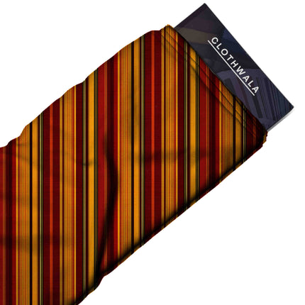 Deep Crimson Stripes Digital Print Fabric | Lehenga Anarkali Kaftan | Festive ethnic wear | Golden Heritage Motif - Image 2