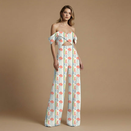 coral pink floral all-over print pattern — medium scale repeat layout