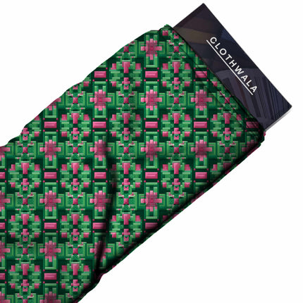 forest green geometric fabric detail — embossed finish digital print closeup